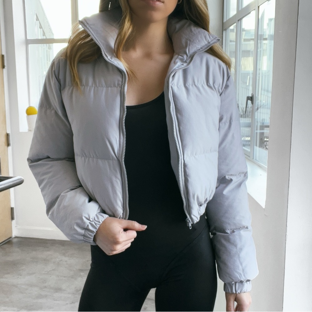 Light Grey Nylon Puffer Jacket - Picture 3 of 8